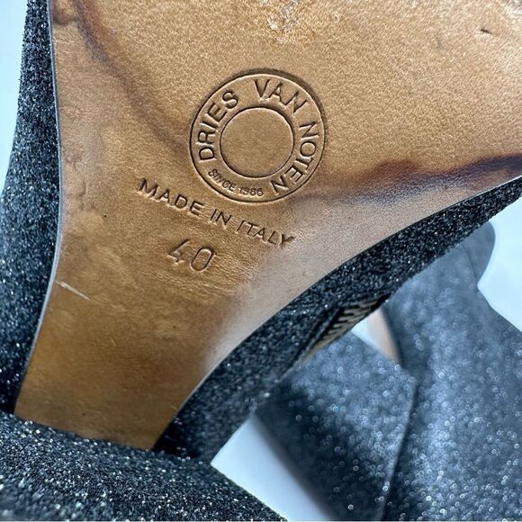 Dries Van Noten Black Glitter Block Heel Side-zip Designer Bootie Boots Sz 9.5 - Picture 12 of 15